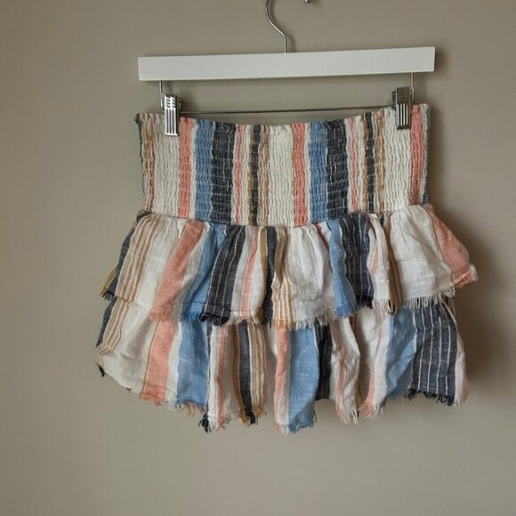 Aerie Tiered Ruffle Stripe Multicolor Mini Cotton Skirt Women’s Size Medium - Picture 5 of 6